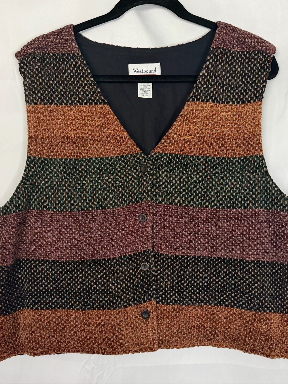 Vintage 90s Westbound Women's XL Cottagecore Western Vest Earthy Woven Stripes